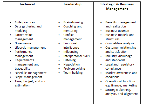 Competencies based on PMI Talent Triangle