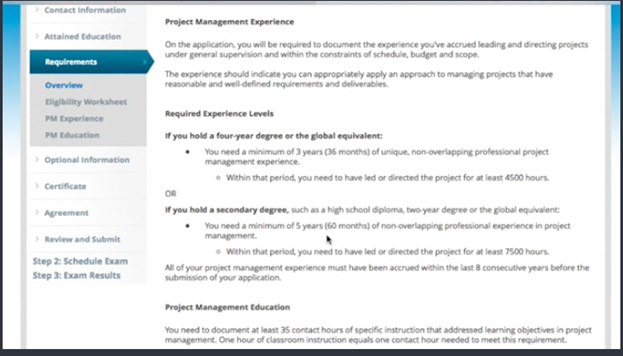 pmp application experience examples pdf