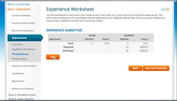 PM Experience in PMP application form